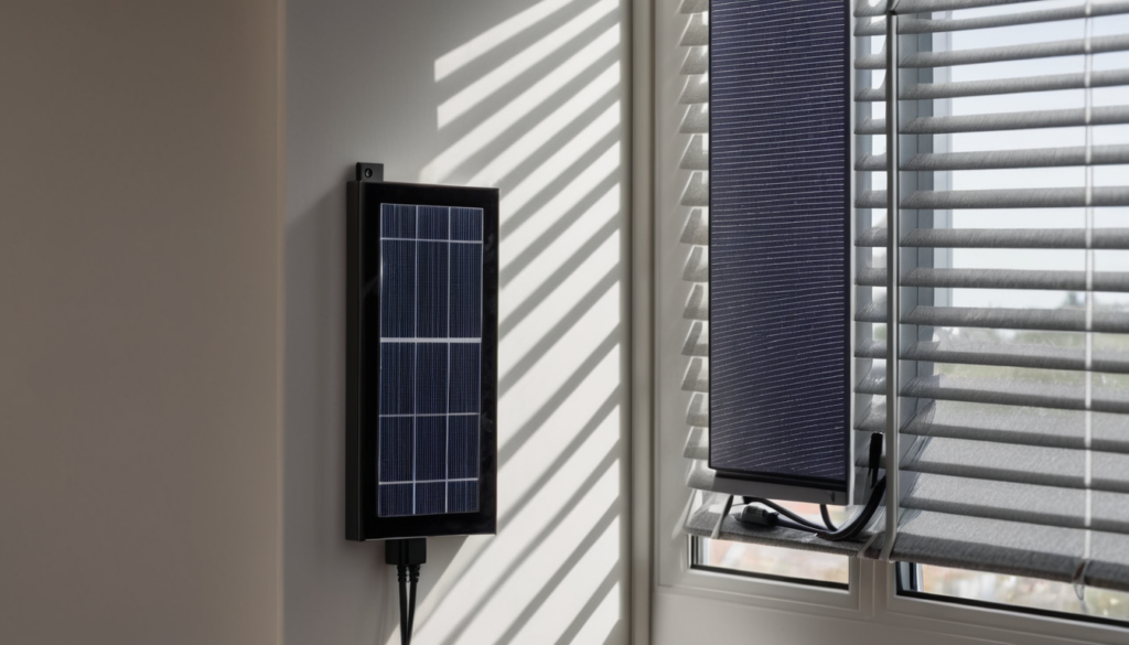 Solar panel charging smart blind motor