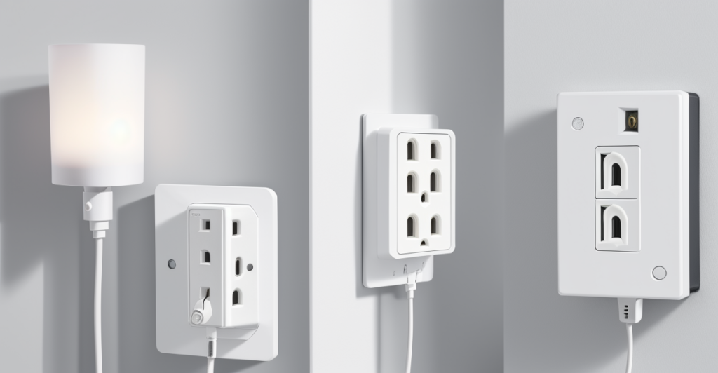 Smart plugs with energy monitoring plugged into a wall outlet
