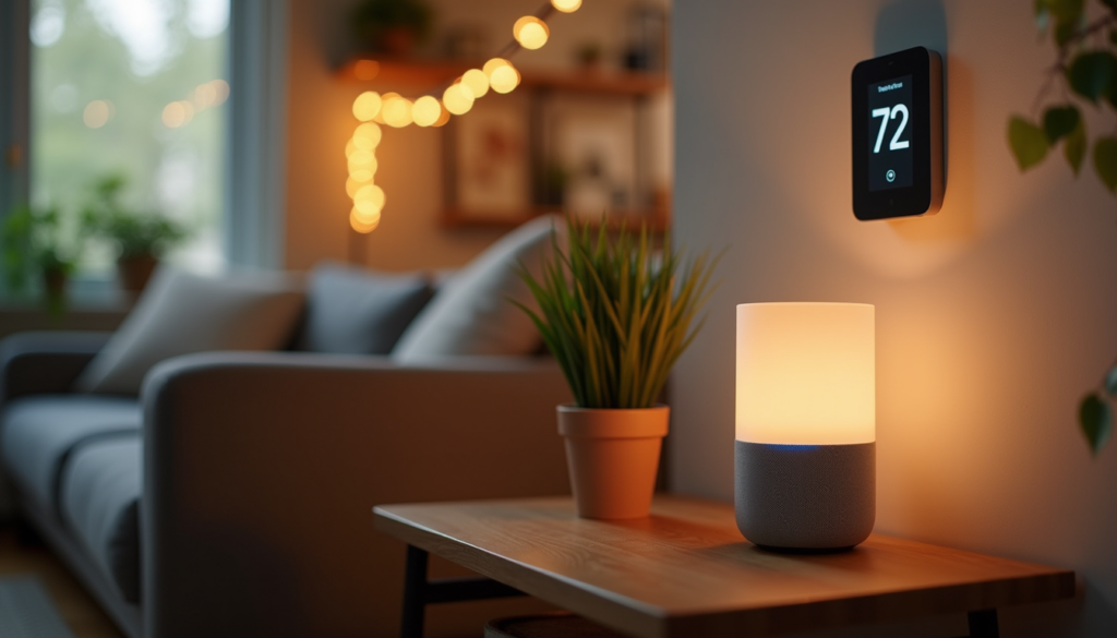 Clean modern bedroom with smart home devices for air quality