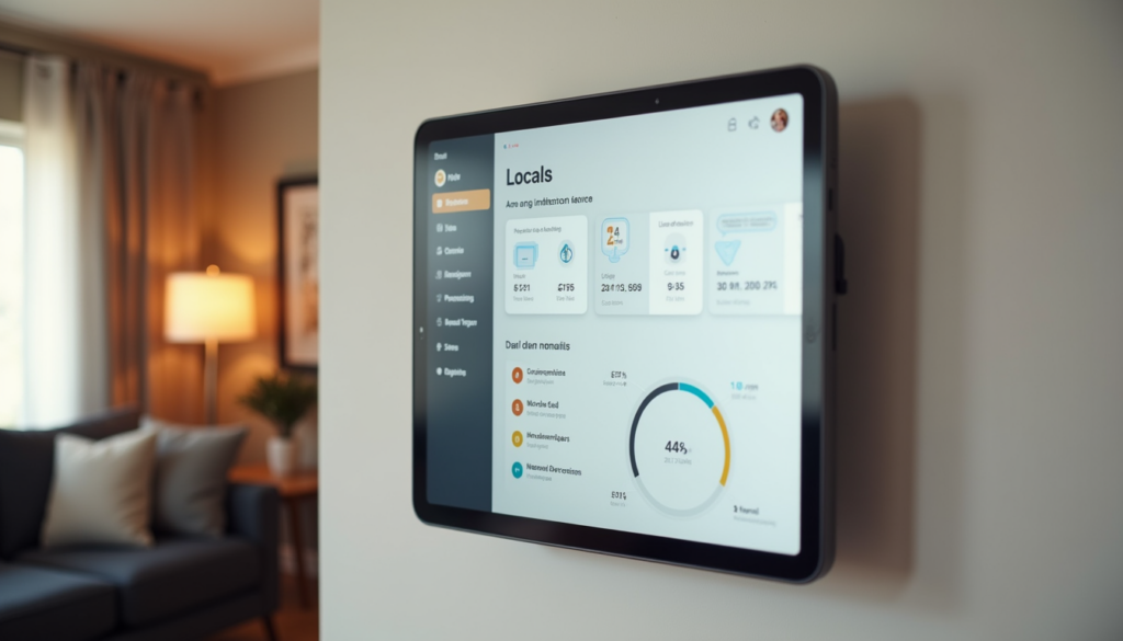 Home Assistant dashboard running on a tablet mounted on a wall showing local device controls