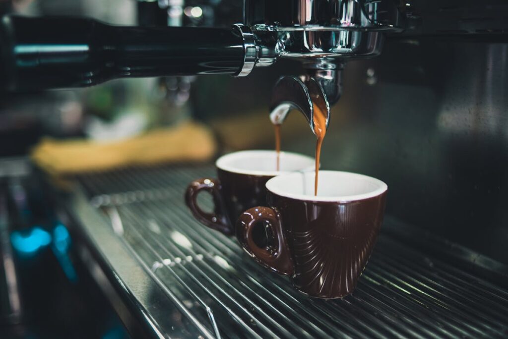 Coffee maker brewing fresh coffee in a modern kitchen