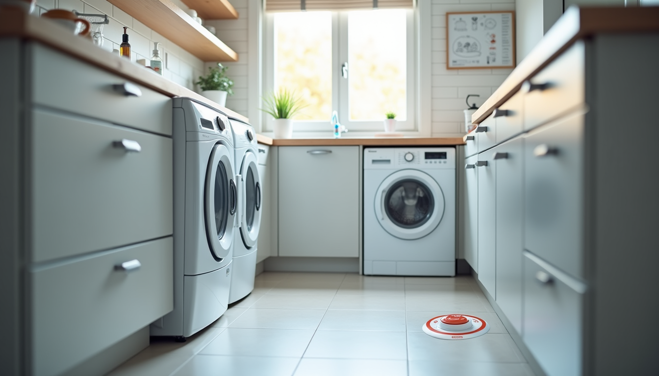 Smart laundry room with washing machine and dryer