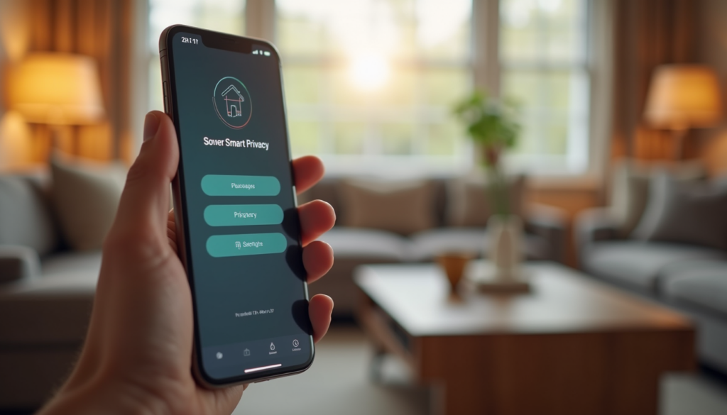 Person adjusting privacy settings on a smart home app on their phone
