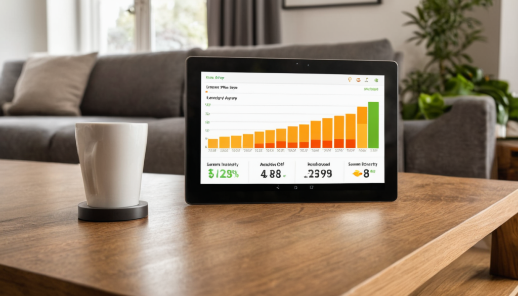 Energy monitoring app showing summer electricity usage with peak and off-peak periods