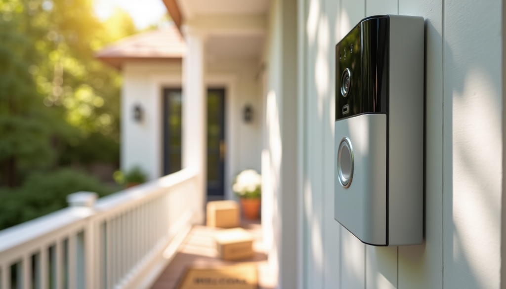 Smart doorbell camera monitoring front porch