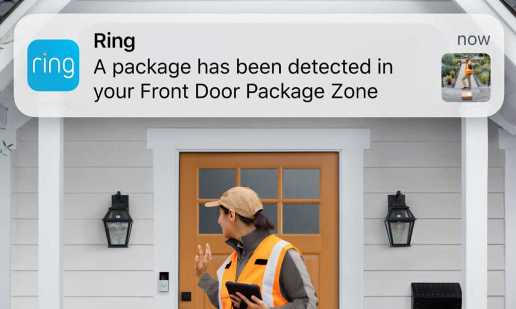 Ring video doorbell package detection notification on phone