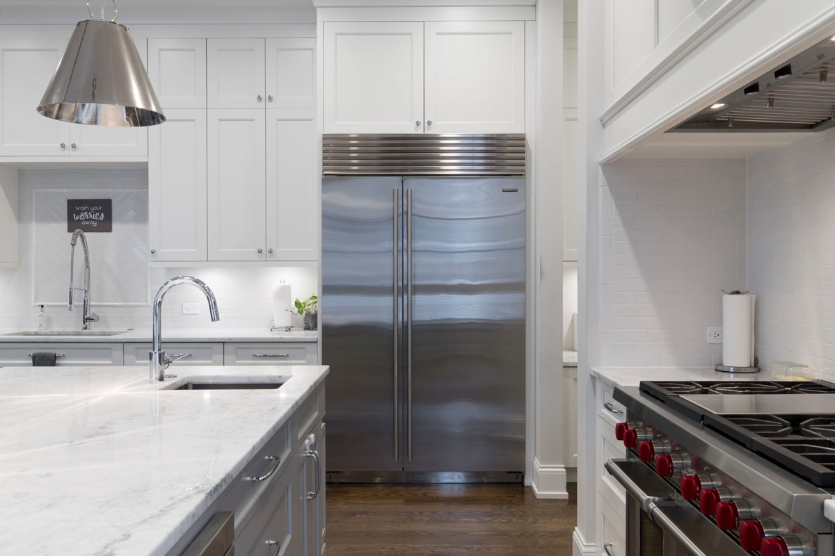 Modern kitchen with stainless steel refrigerator comparison