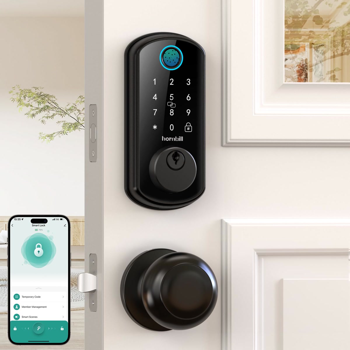 Smart door lock with keyless entry for home security when leaving