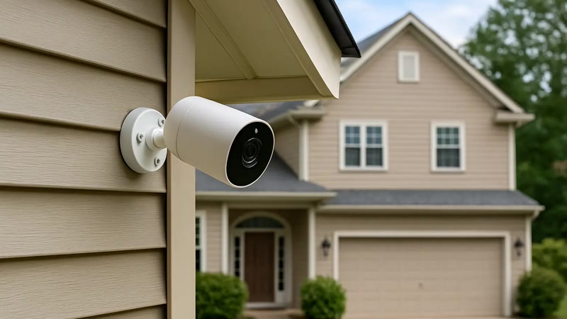 Smart security camera mounted outdoors