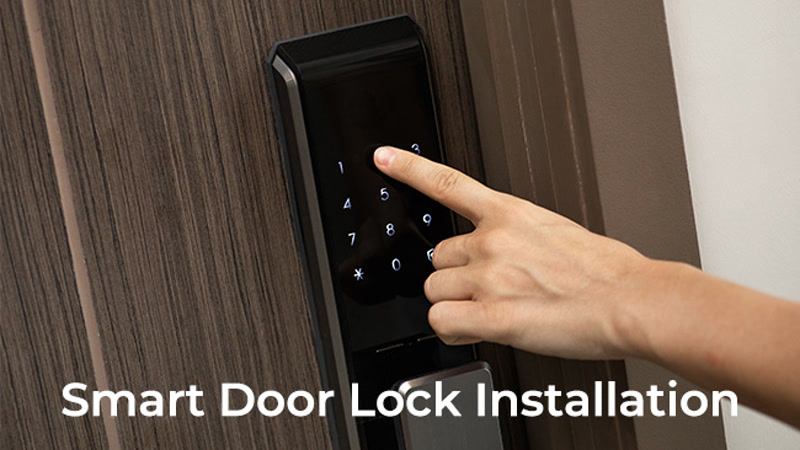 Smart lock being installed on door