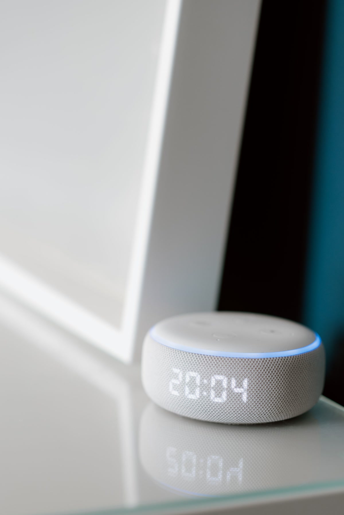 Smart home assistant voice control device on table