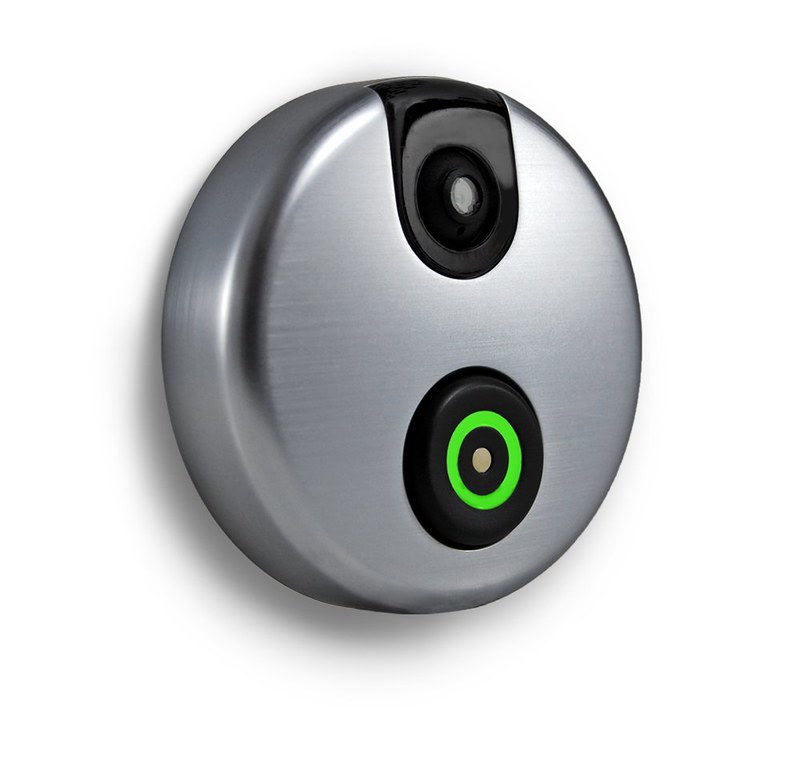 Smartphone showing video doorbell camera live feed