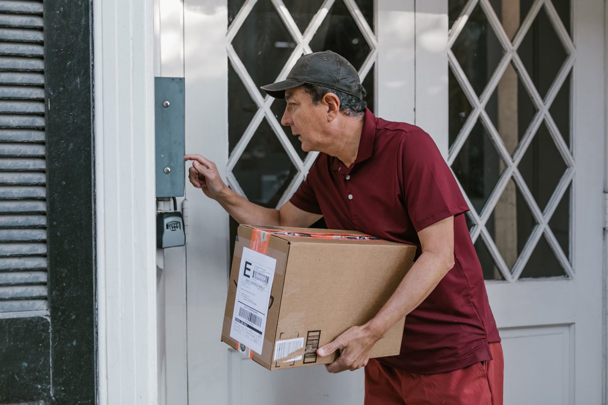 Package delivery on front porch captured by video doorbell
