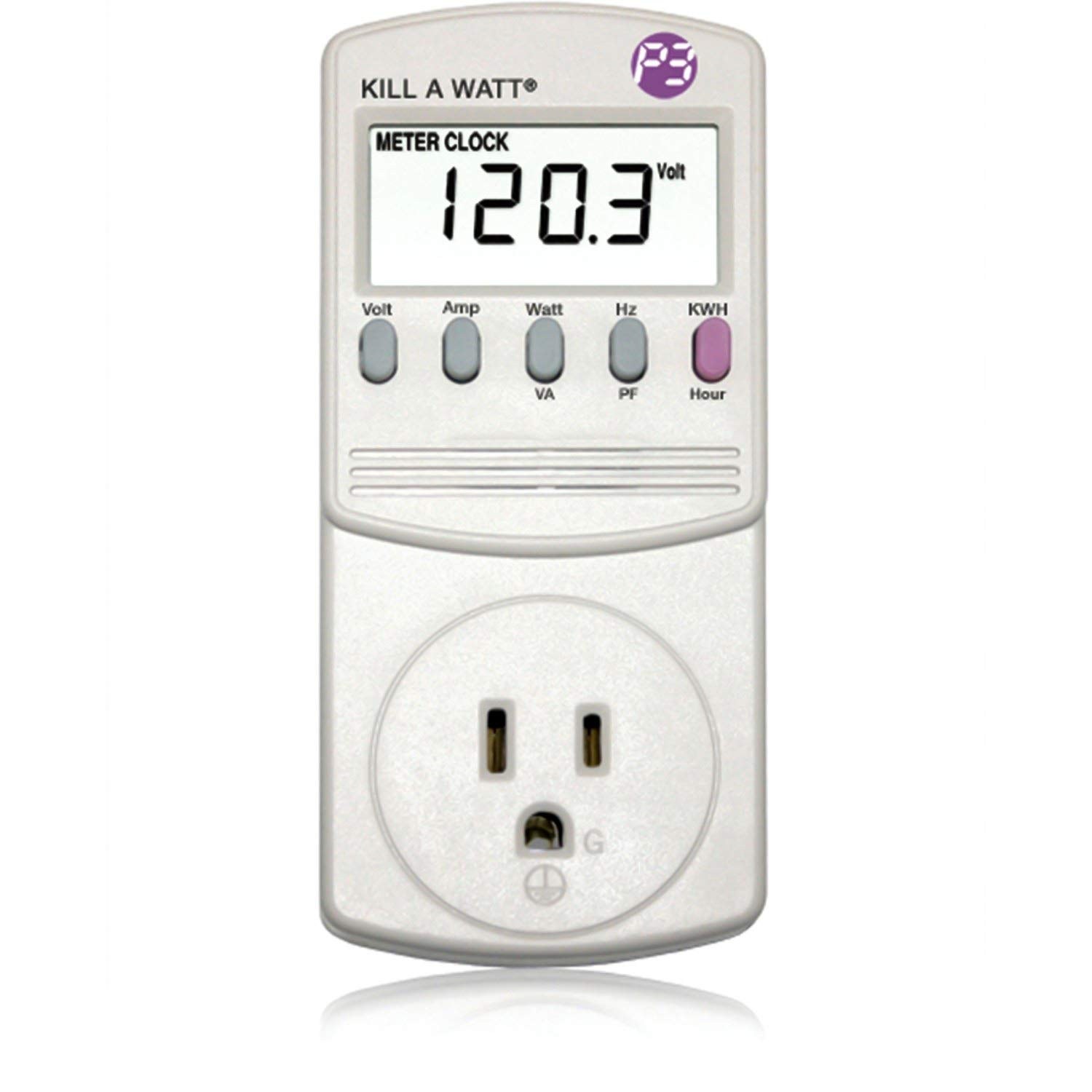 P3 P4400 Kill A Watt electricity usage monitor plugged into an outlet