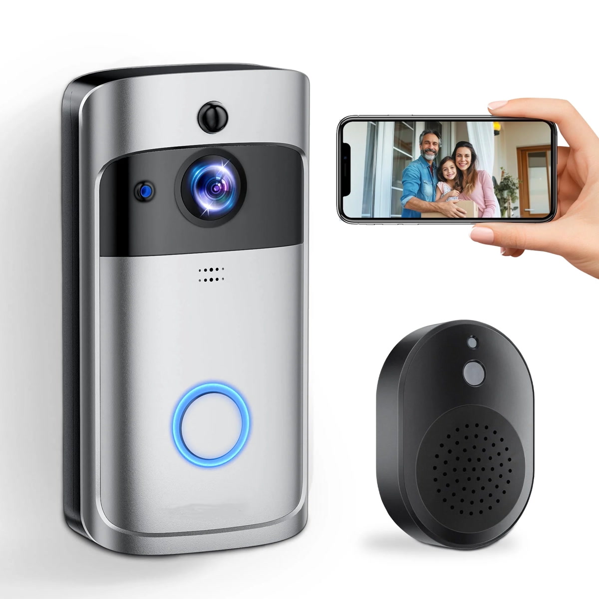 Smart doorbell camera monitoring front porch