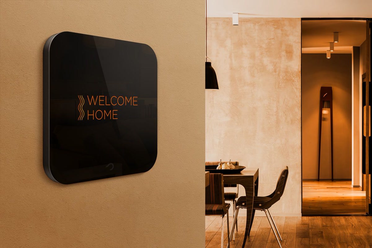 Warmly lit entryway with smart lock welcoming you home