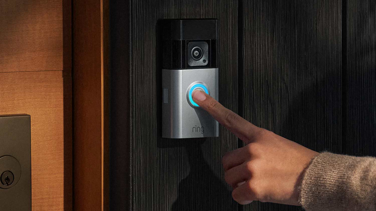 Smart video doorbell camera mounted at front door