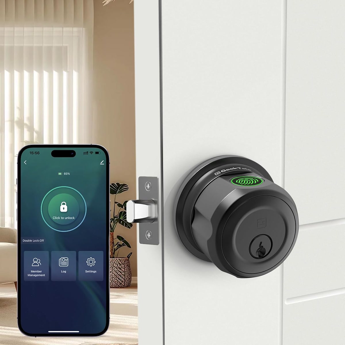 Hand unlocking smart deadbolt with fingerprint recognition