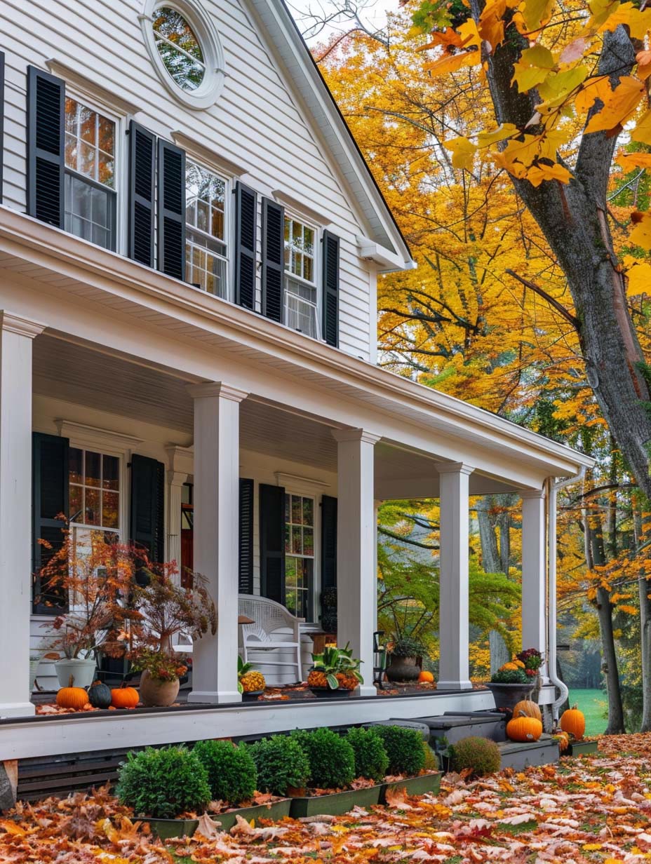 Autumn porch with fall home maintenance needs