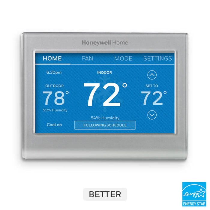 Smart AC controller mounted on wall next to window air conditioner unit