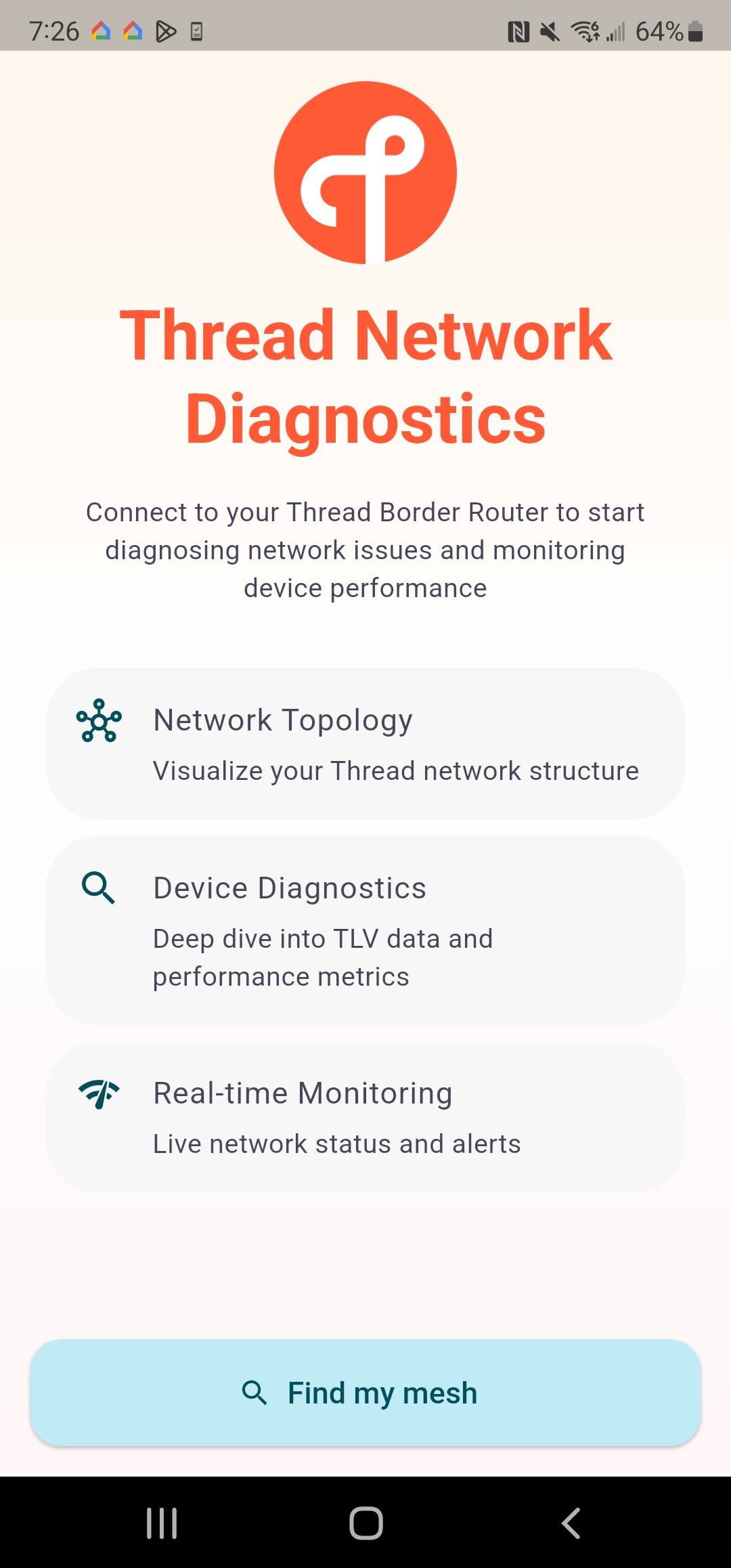 Thread Tools app diagnostics interface on mobile device
