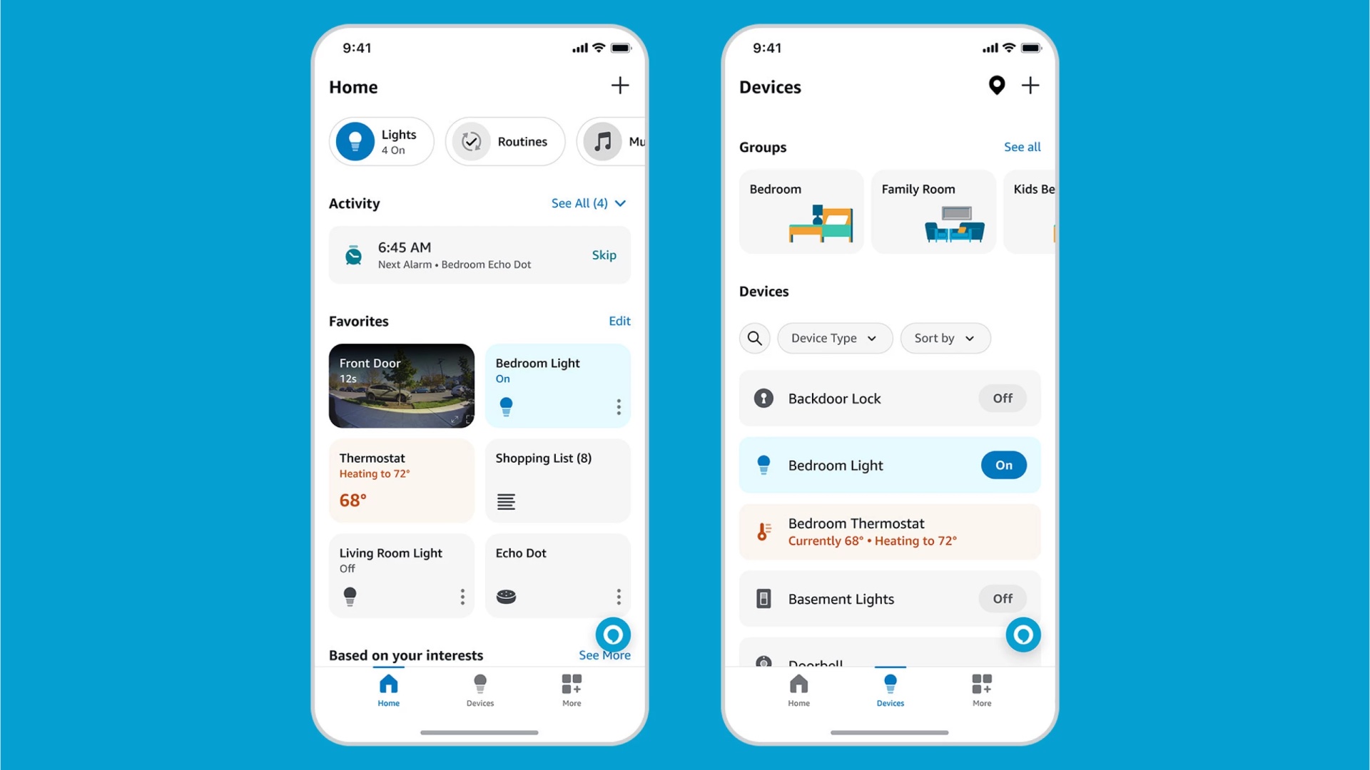 Amazon Alexa app smart home dashboard on smartphone