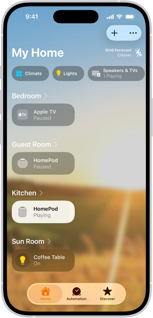 Apple Home app on iPhone showing connected smart home accessories