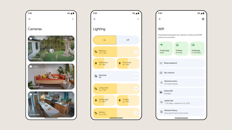Google Home app interface showing smart home device control