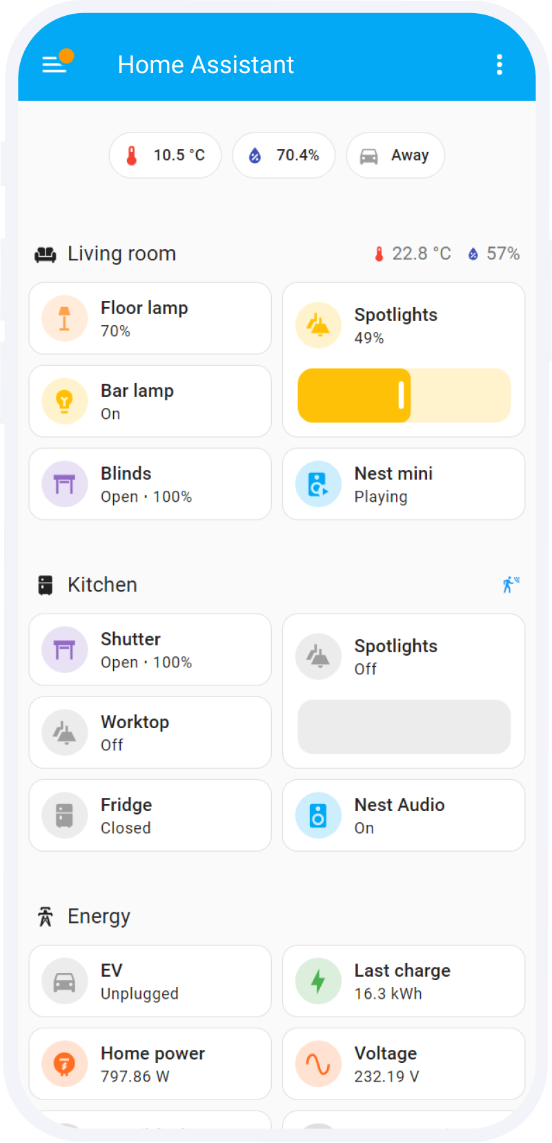 Home Assistant dashboard showing smart <a href=