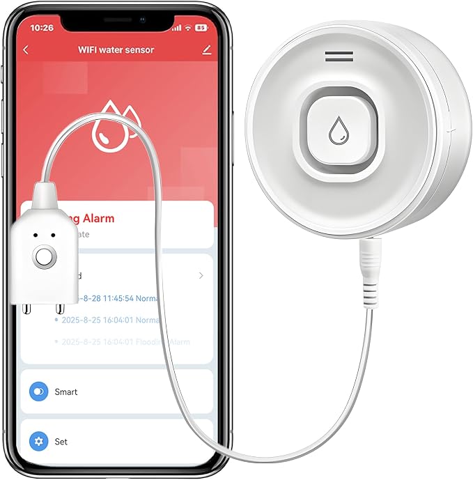 Smart water leak detector device for laundry room flood protection