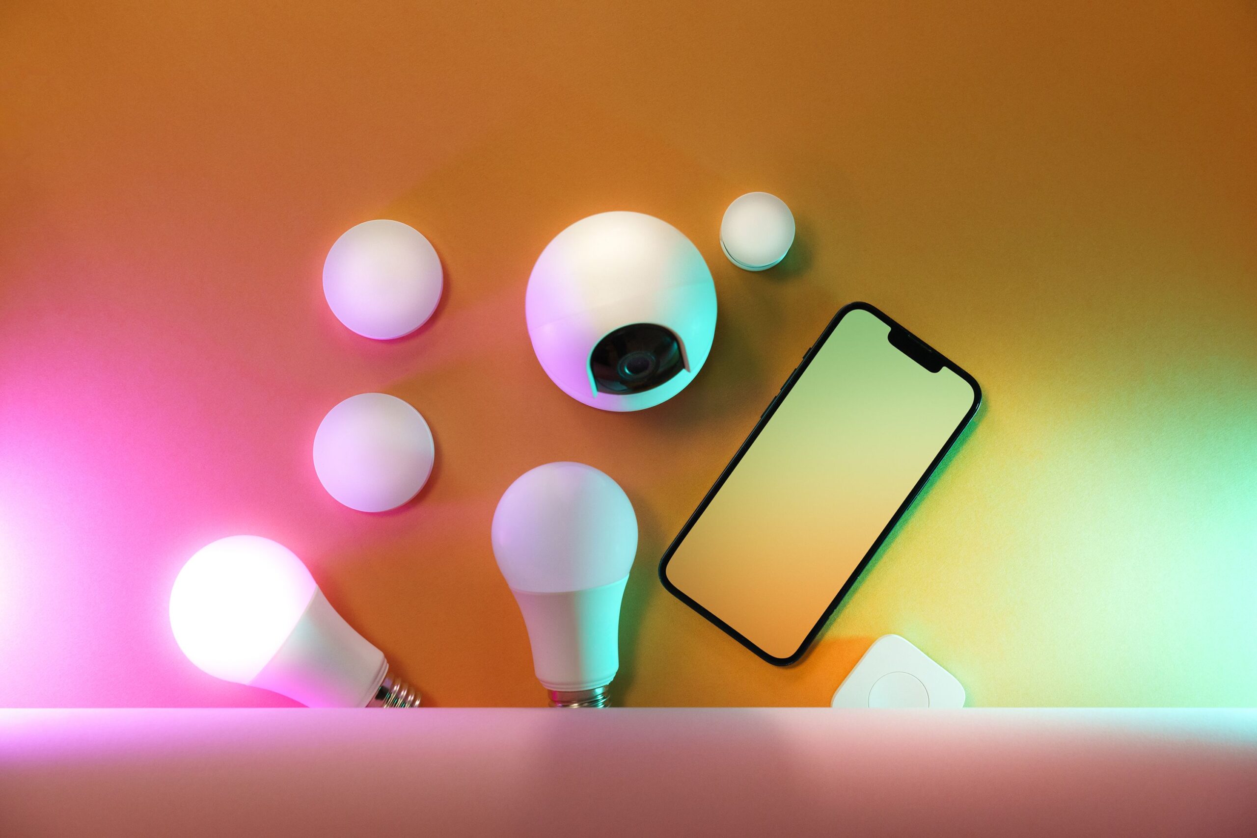 Smart home morning routine with phone controlling lights and coffee maker