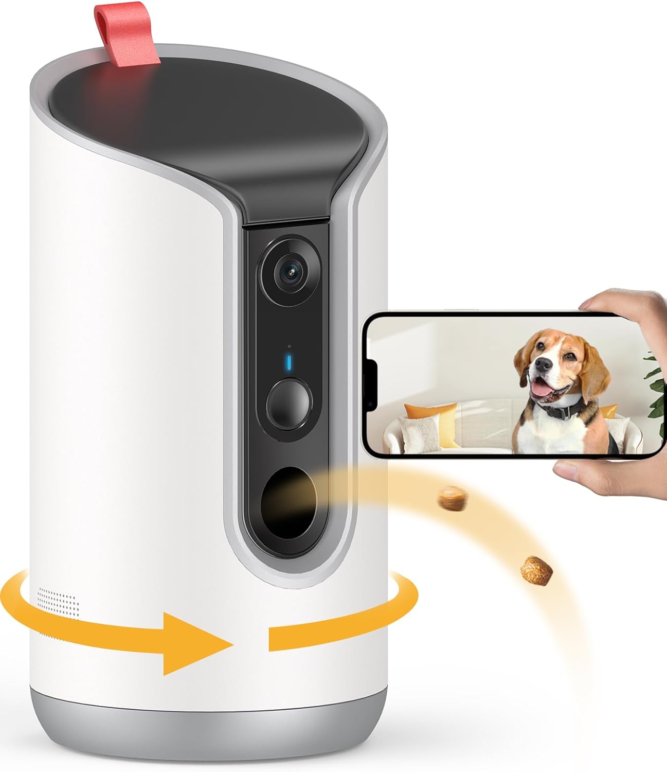Pet camera with two-way audio and treat dispenser
