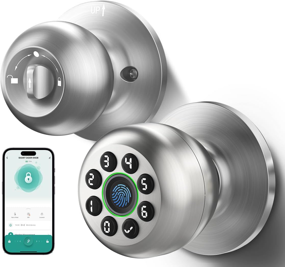 Senior unlocking a smart door lock with keypad