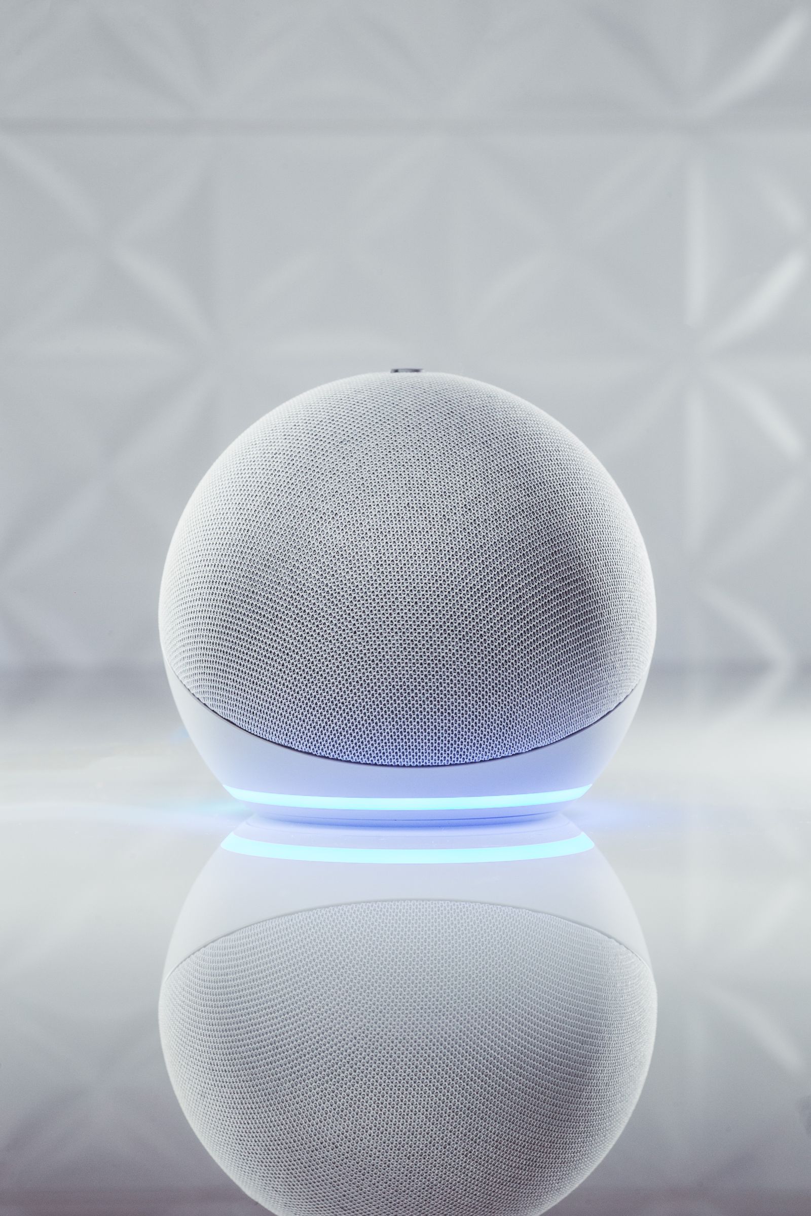Fourth-generation Echo smart speaker with the blue light ring glowing