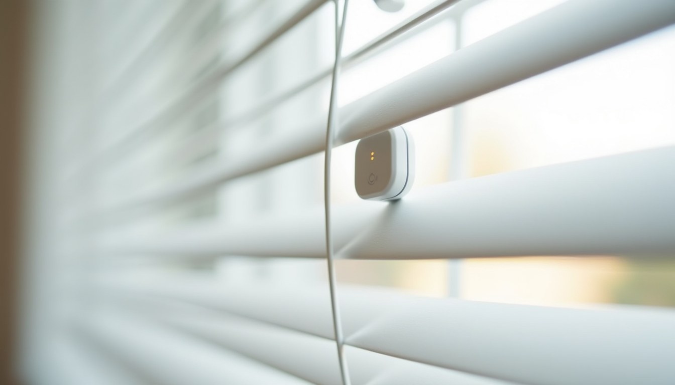 Window with horizontal blinds in a home office