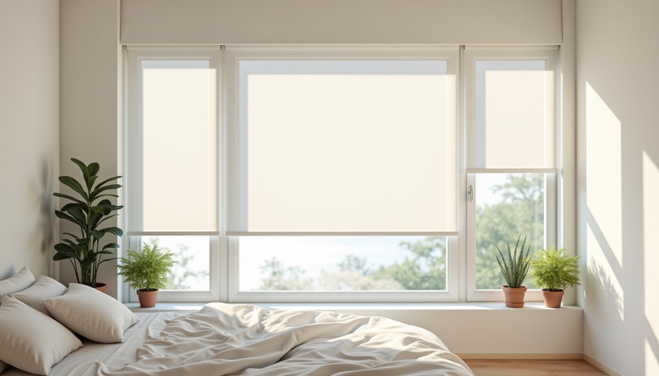 Modern living room interior with window shades