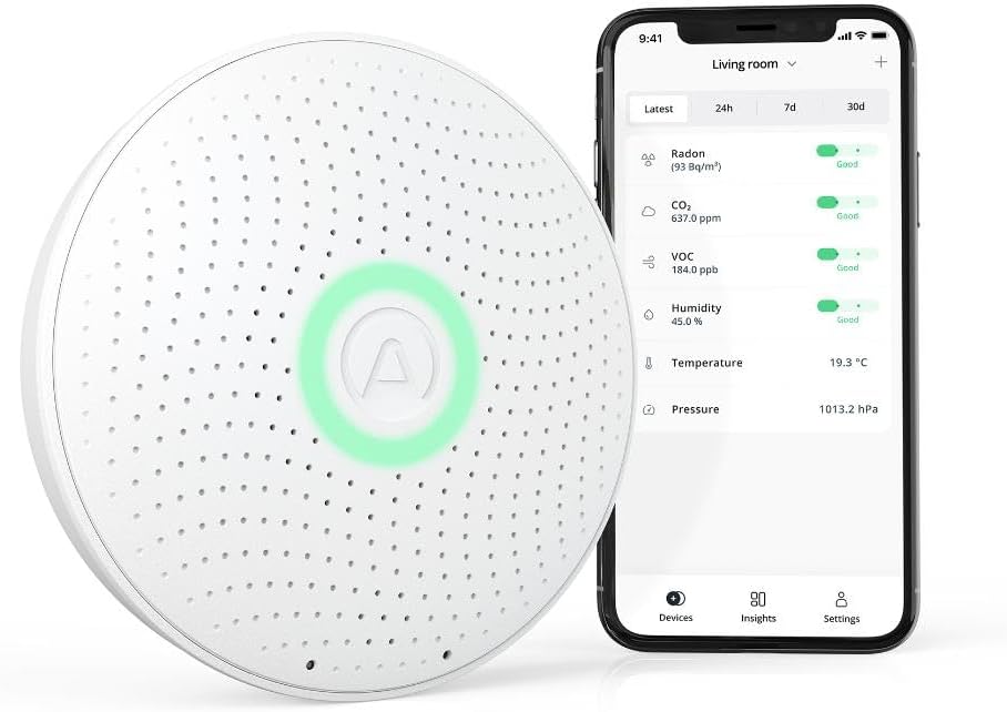 Airthings Wave Plus round radon and air quality monitor