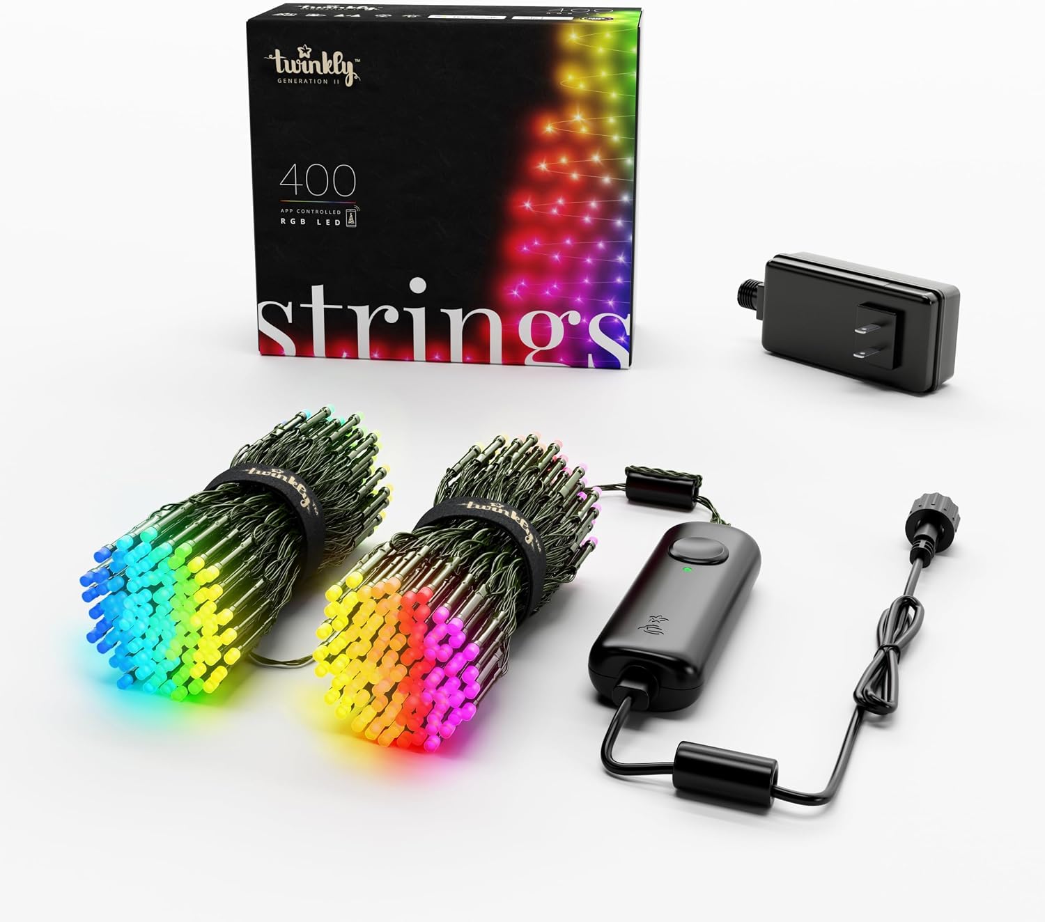 Twinkly Strings RGB+W strand animated along a roofline