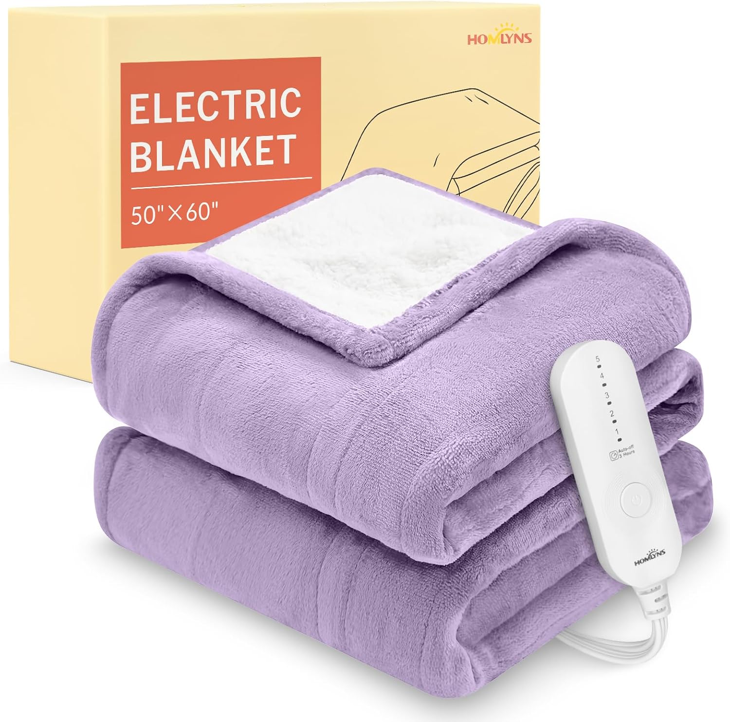 HOMLYNS heated throw blanket in purple with controller