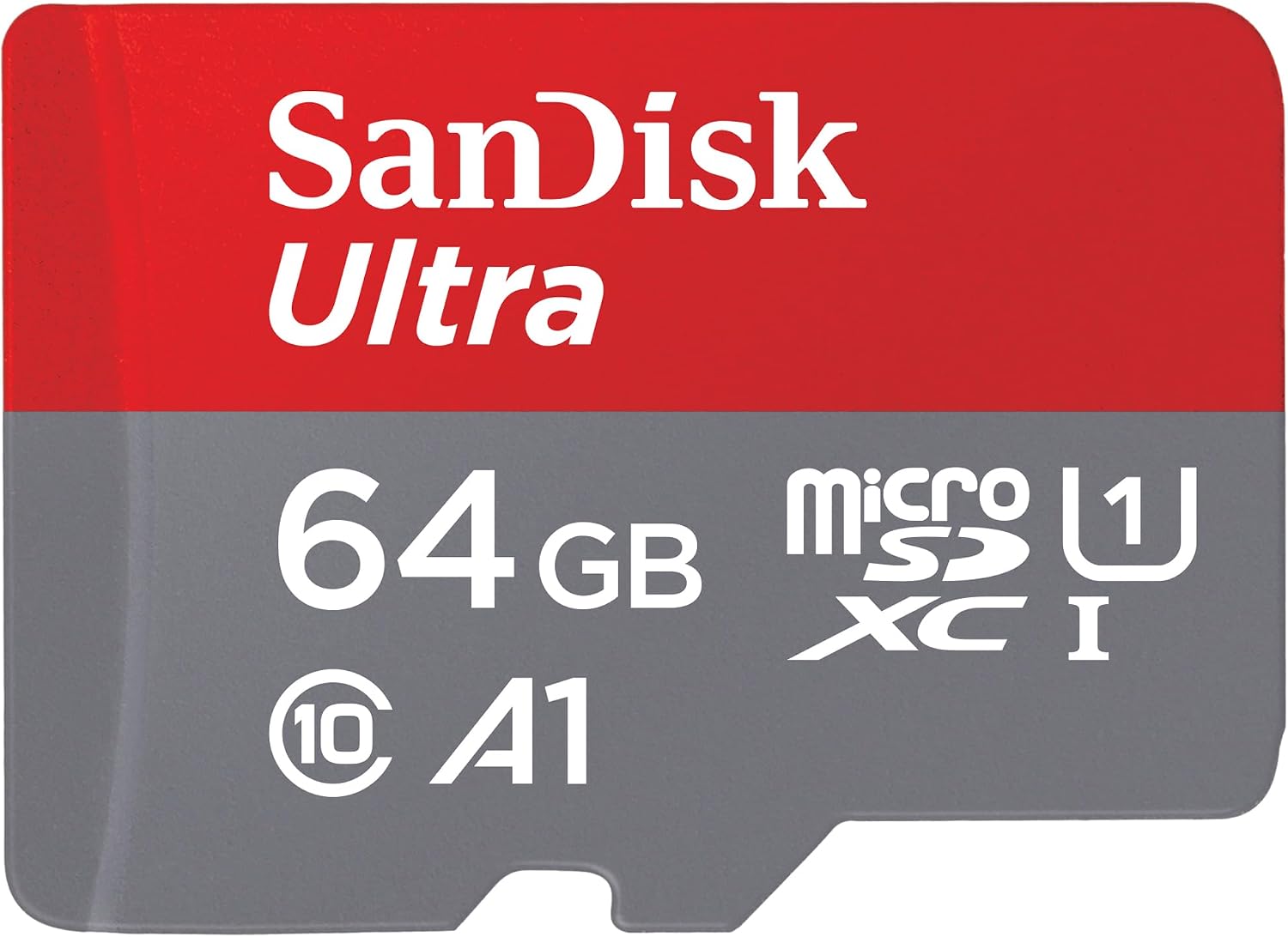 SanDisk Ultra 64GB microSD card with adapter — real product photo