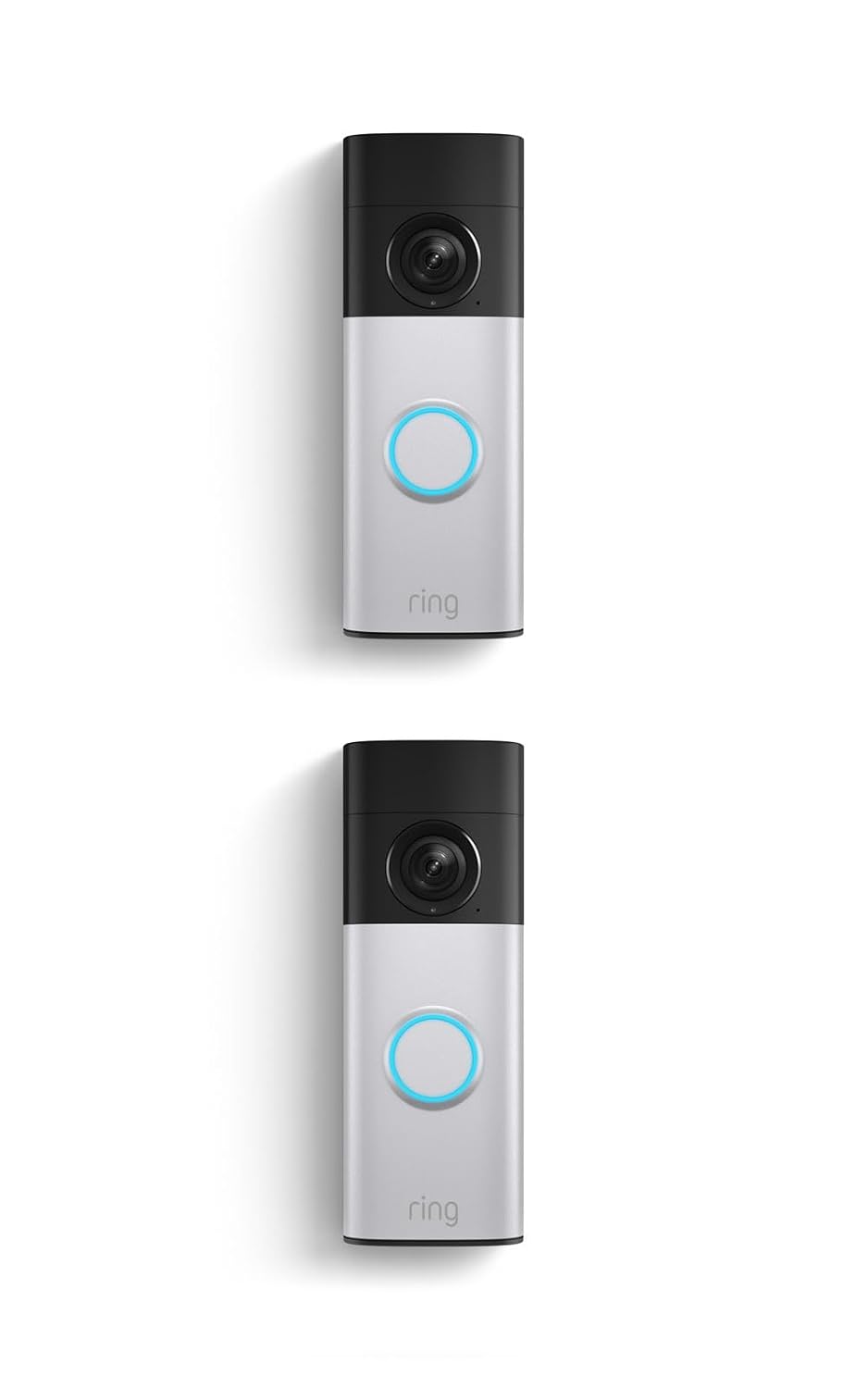 Ring Battery Doorbell 2K Plus two-pack, Nickel Silver — both units