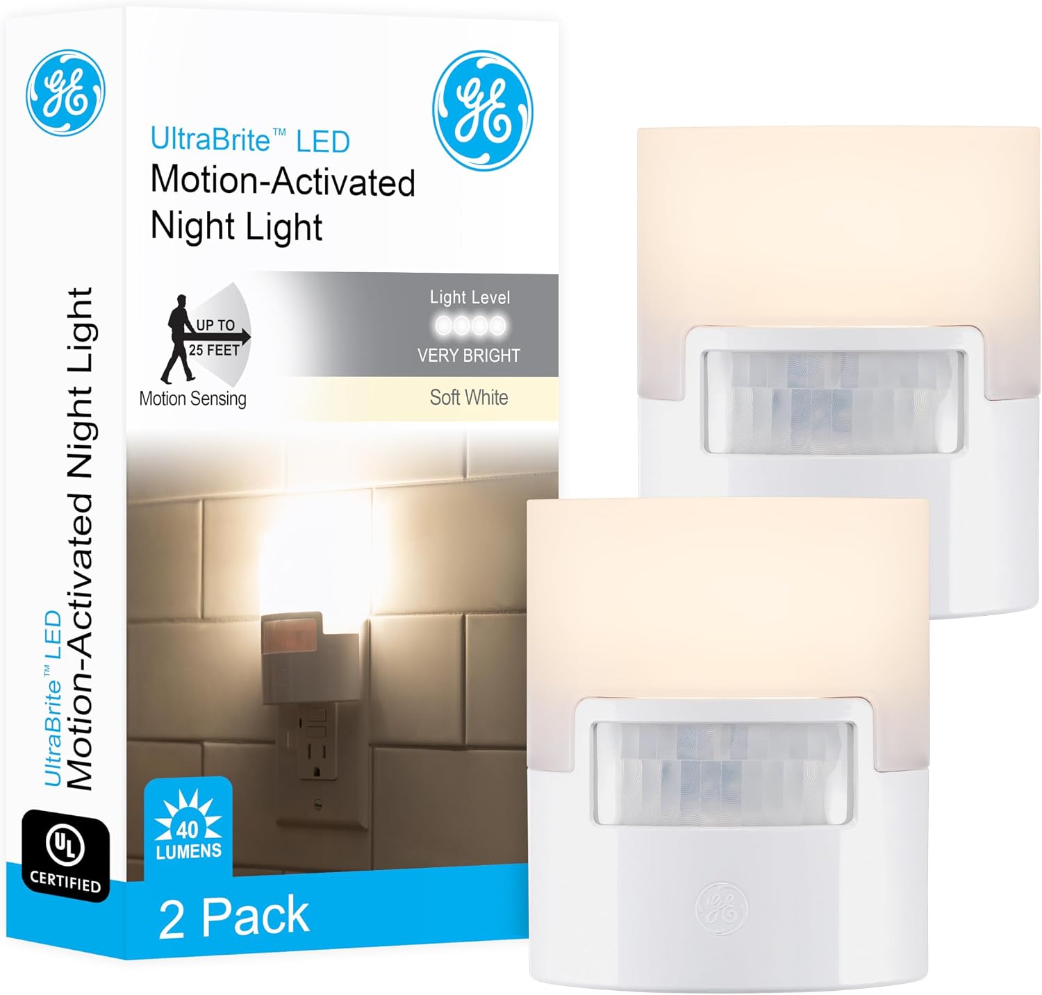 GE plug-in motion sensing LED night lights 2-pack