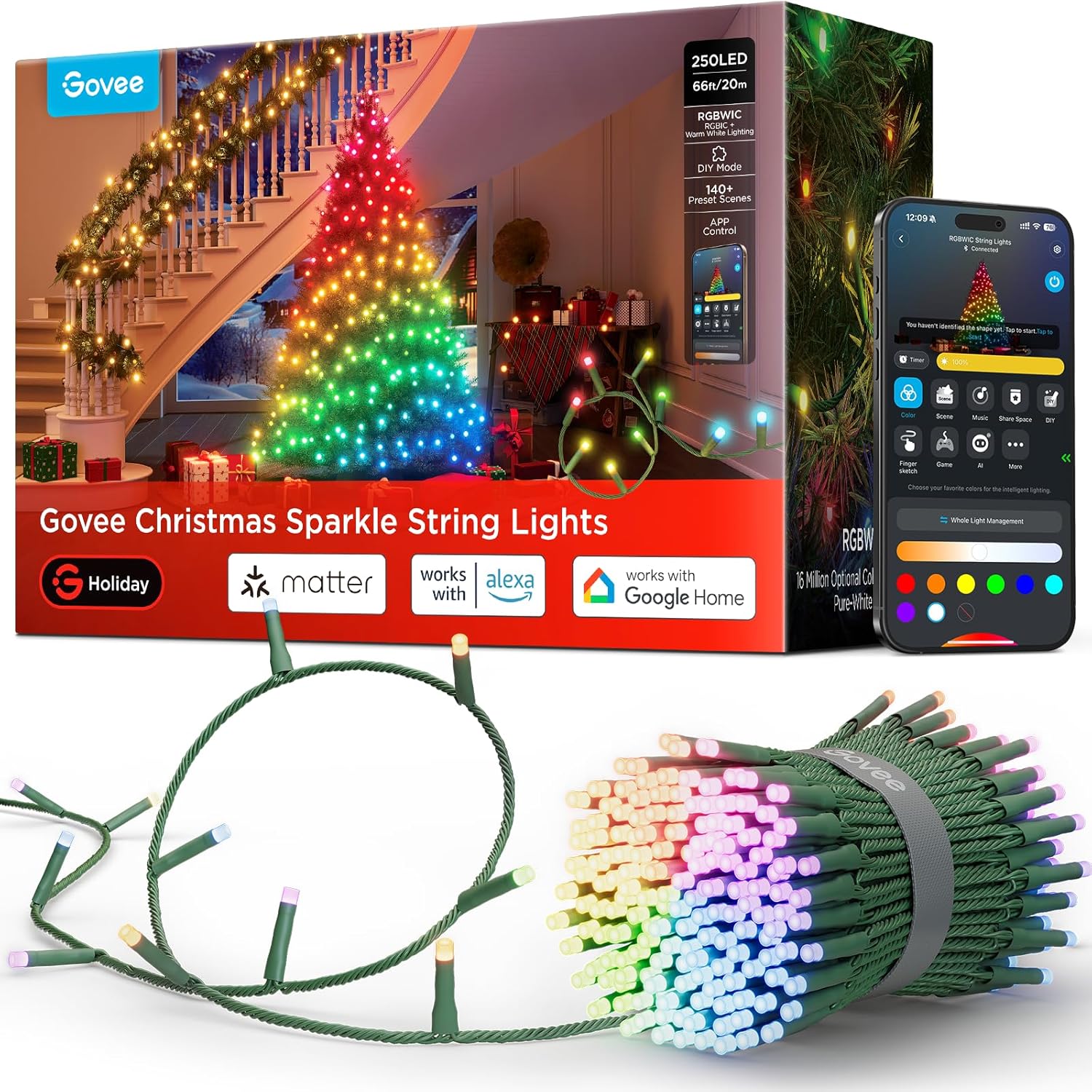 Govee Christmas Sparkle String Lights with multicolor scene lighting