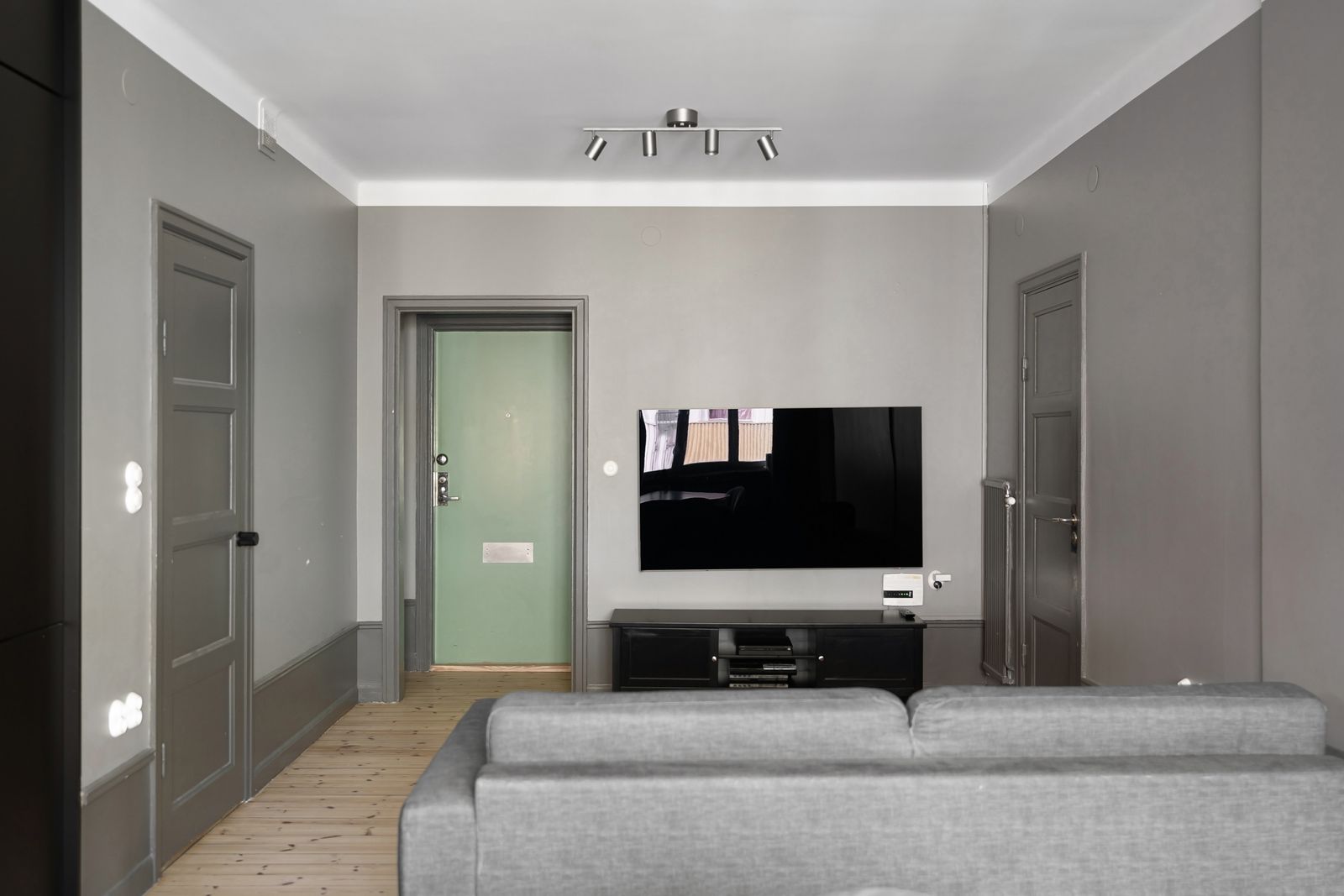 Modern living room with mounted television