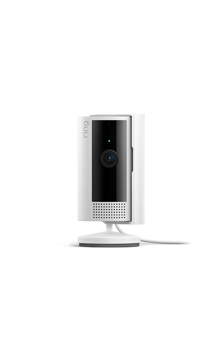 Ring Indoor Camera Gen 2 white compact camera on its stand